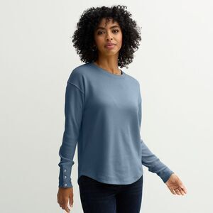 Sonoma | Blue Cozy Waffle Pullover Long Sleeve Top | Small